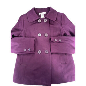 Beau Monde Pea Coat Size LG Wool Blend Womens Burgandy /Purple Double Breasted